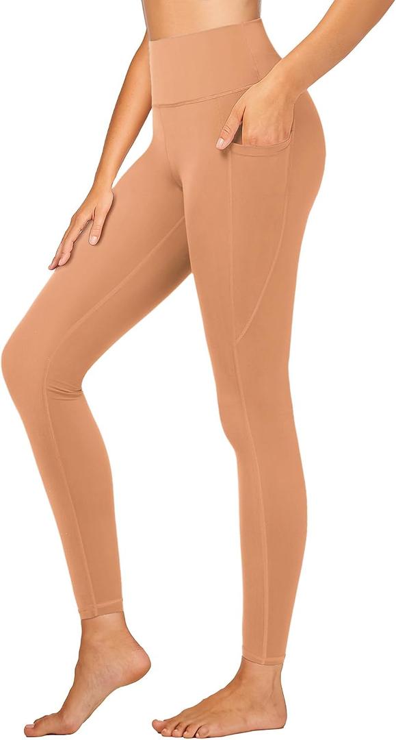 Stelle High Waisted Yoga Leggings with Pockets, Buttery Soft Workout Yoga Pants for Women Tummy Control Running Gym (Orange, S)
