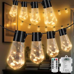 20 Hanging Bulb Battery Operated String Lights, 14FT 100 LED Vintage Bulbs Battery Outdoor Lights, Waterproof Indoor Outdoor Lights for Patio, Classroom, Home, Tent, Wedding, Party, Farmhouse Decor