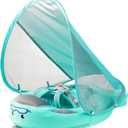 Mambobaby Float with Canopy Baby Float Non-Inflatable Baby Pool Float with Add Tail Skin-Friendly Fabric Avoid Flip Over Infant Swim Float for Boys Girls 3-24 Months, Green (Classic Edition Green)