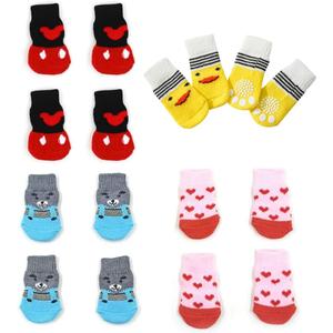 16 Pieces Dog Anti Slip Socks for Small Dogs, 4 Styles Non Skid Doggie Socks with Grips, Anti-Slip Indoor Puppy Cat Pet Paw Protection for Hardwood Floor Wear, Prevent Licking (M)