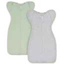 Transition Swaddle Newborn Sleep Sack 0-3 Months Arms Up Swaddle Arms in/Out 2-Way Zipper 100% Cotton, 0.8 Tog Baby Transitional Swaddle Sack for Boy Girl, 2-Pack (Small 5-14lbs) (Green & Grey)