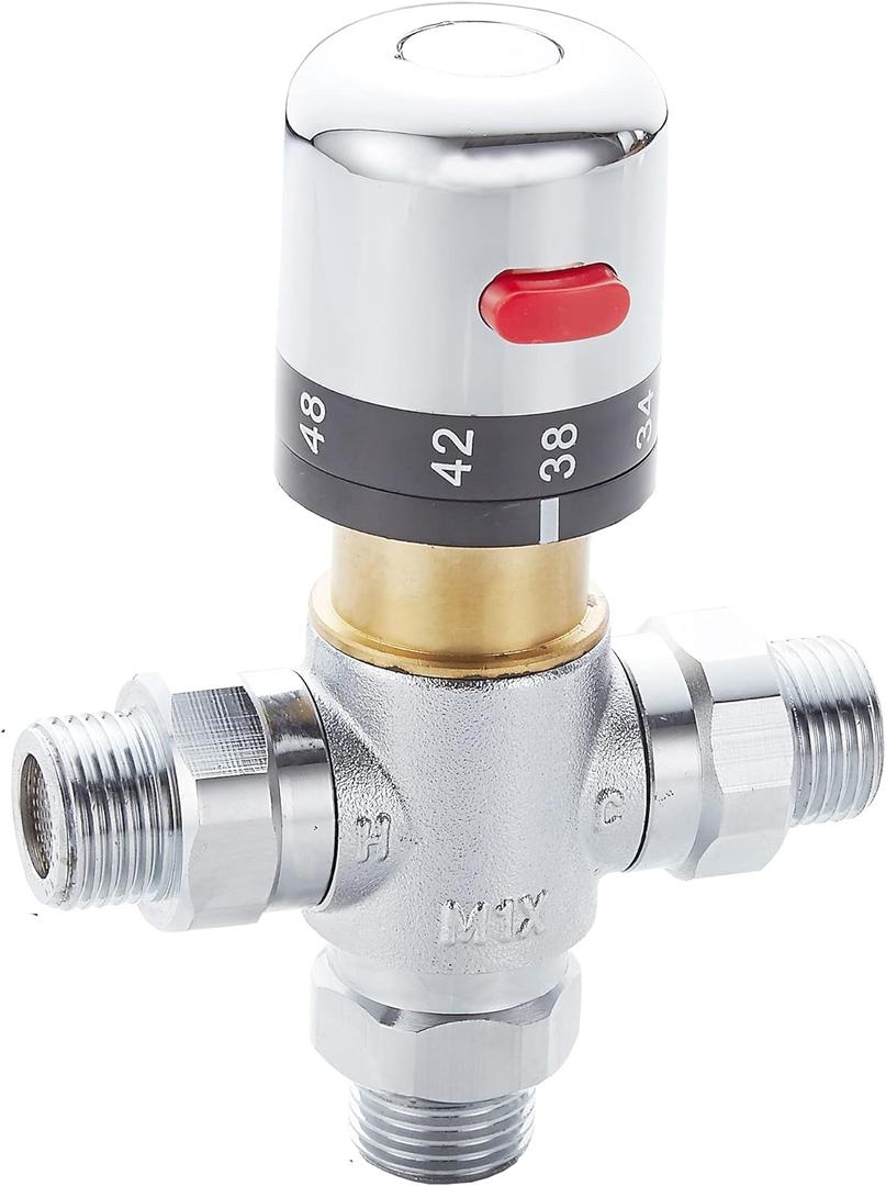 3-Way Thermostatic Mixing Valve, DN15 Temperature Control Bathroom Faucet and Shower Water Mixer Valve G1/2 NPS Male Connections,Chrome