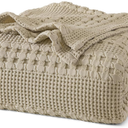PHF 100% Cotton Waffle Blanket Oversized King 120"x120", Lightweight Breathable Extra Large 10'x10' Summer Blankets for Bed, Giant Big Luxury Aesthetic Woven Bedding for Home Decor, Khaki