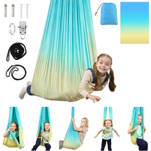 Sensory Swing, Indoor & Outdoor Sensory Swing for Kids & Adults, Double Layer Therapy Cuddle Swing for Kid with Autism, Holds up to 300lbs, Blue (Green)