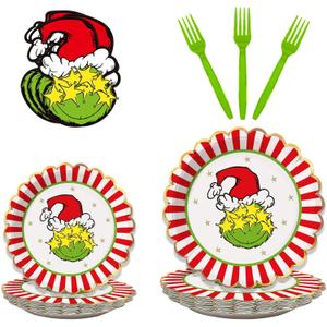 Arsemica Funny Christmas Party Plates and Napkins Set, 96 Pcs Christmas Dinnerware Set Paper Plates Cocktail Napkins Forks, Holiday Birthday Party Supplies, Xmas Tableware Favors