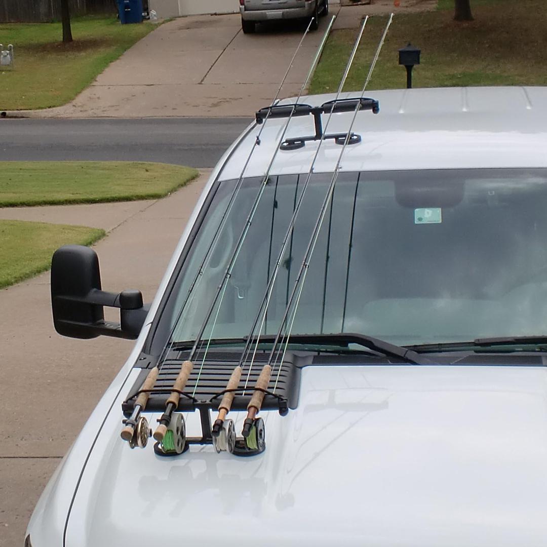 Tight Line Enterprises Magnetic Fishing Rod Racks for Vehicle  (Truck or SUV) with Ferrous Metal Hood and Roof (Black)
