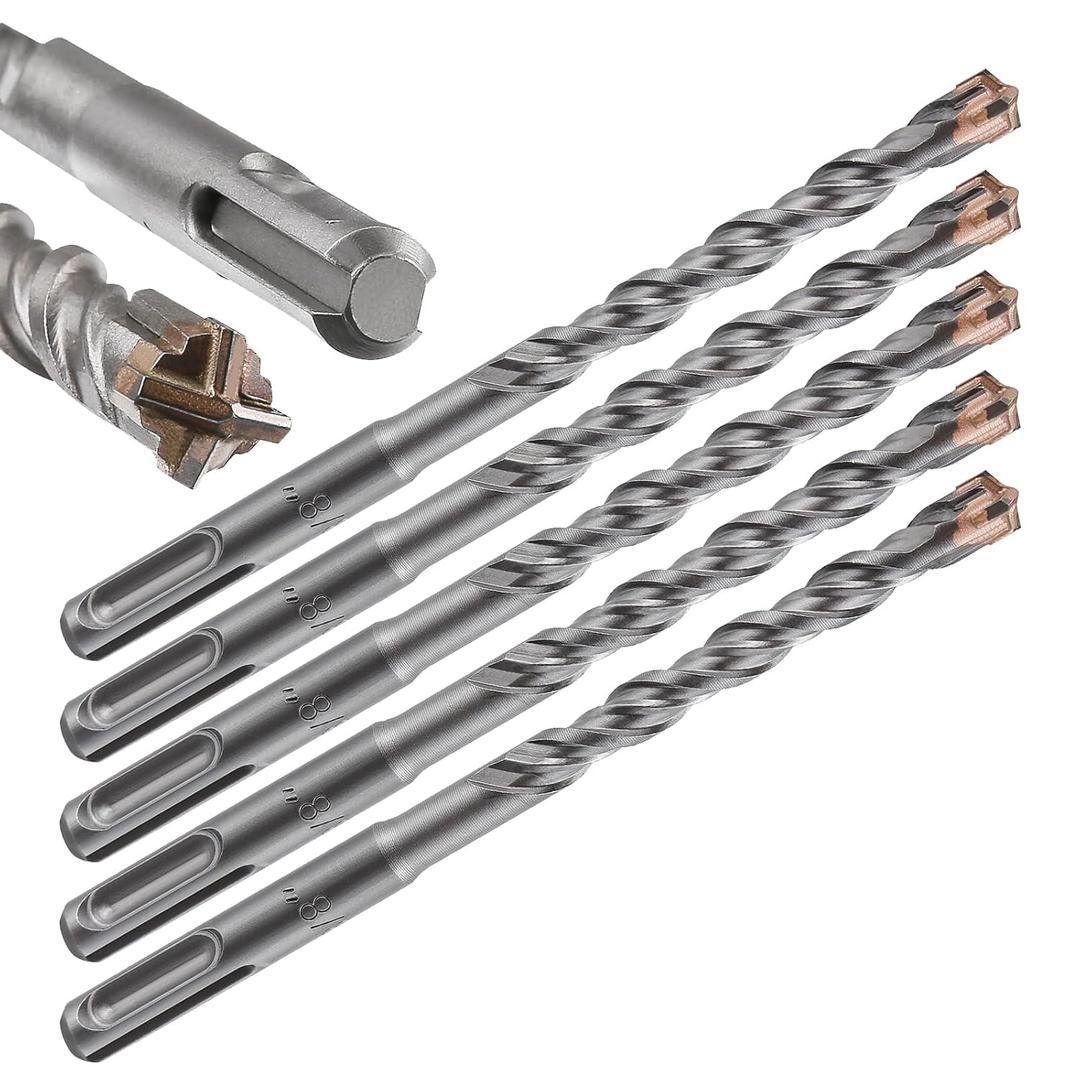 Wensilon Concrete Drill Bit 5pcs 3/8" X 6"-4" Cross-Type Double Thread Carbide Material Suitable for Concrete, Brick, Cement Walls, Stone, Hammer Drill Bits for Concrete