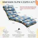 EverPine Outdoor Chaise Lounge Chair Cushion 74.4 x 22.8 x 4.7 Inch, Patio Lounge Chair Replacement Cushion with Ties, Thick Cotton Pool Recliner Cushion for Outdoor Furniture (Blue Leaves)