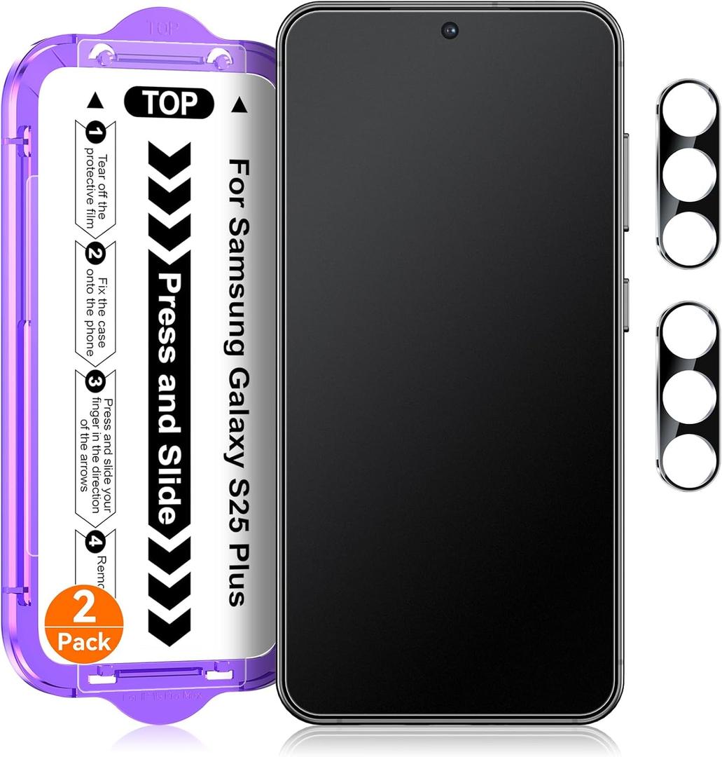 2 Pack for Samsung Galaxy S25+ / S25 Plus [6.7 Inch] Matte Glass Screen Protector + 2 Pack Camera Lens Protector with Easy Installation Kit, Anti-Glare, 0.2mm Tempered Glass