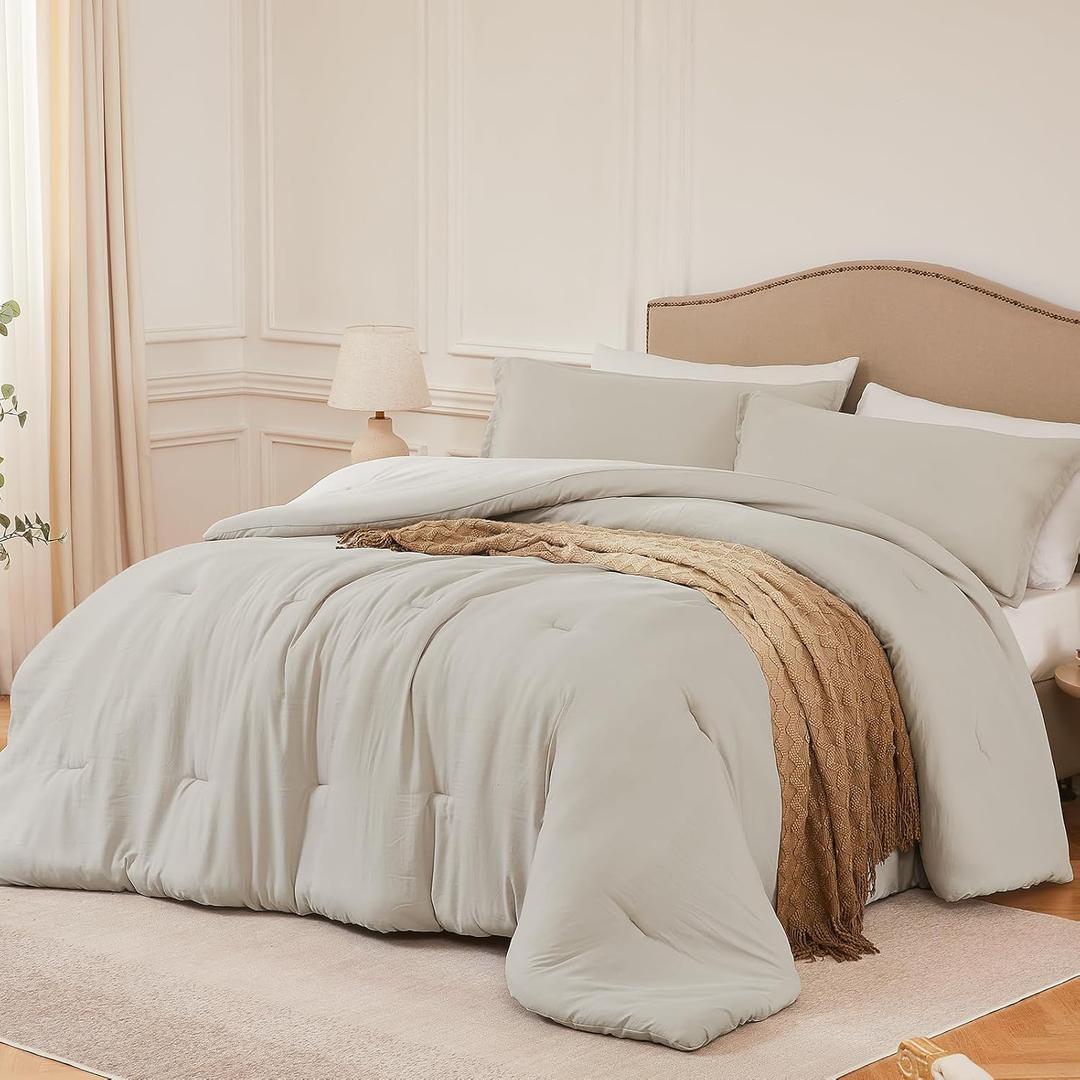 Quataly Oversized King Comforter Set Oatmeal,3PCS Soft Lightweight Breathable Bedding Comforter for All Season, Oversized King Size(120''98'' Comforter & 2 Pillowcases)
