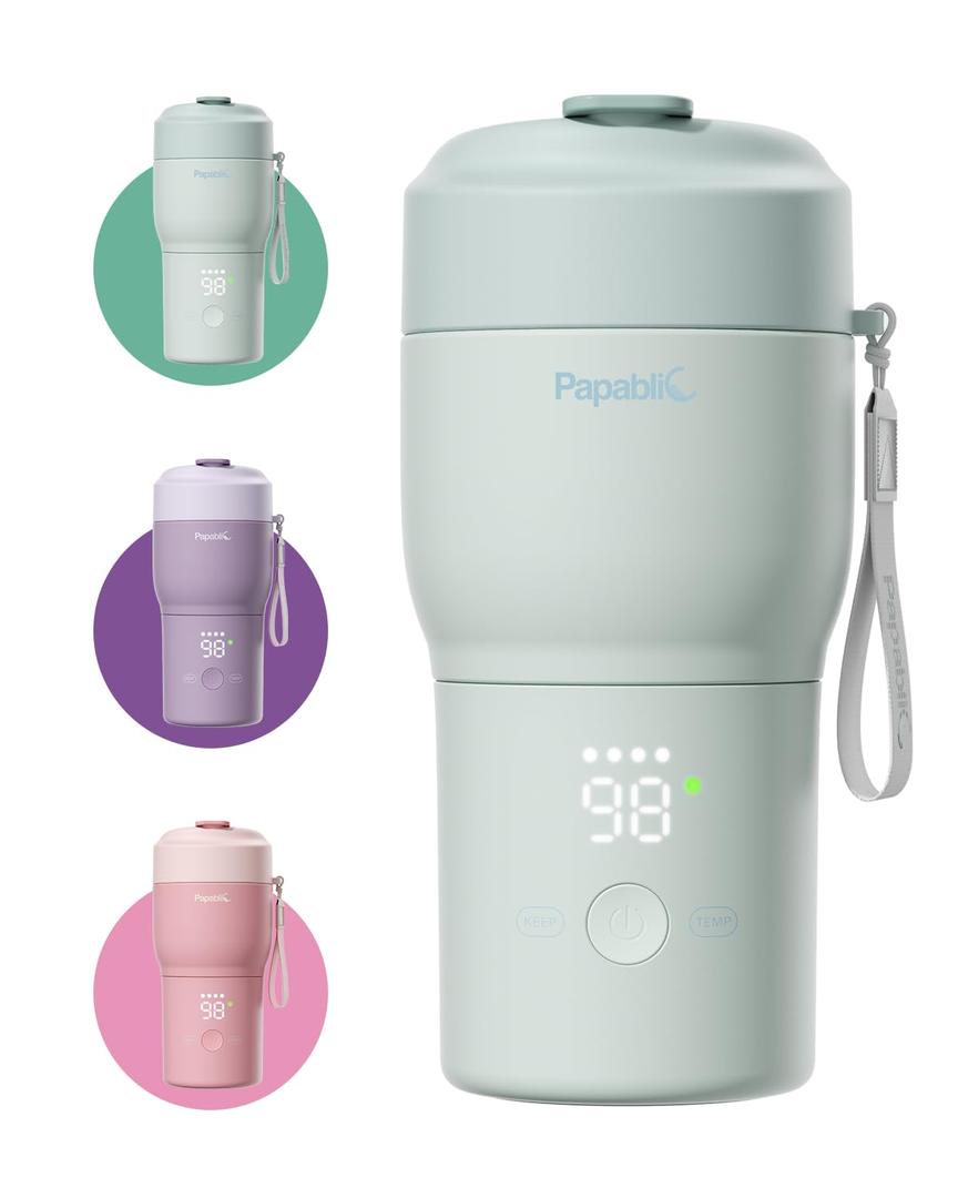 Papablic Pro Portable Bottle Warmer for Travel  2.5 Min Fast Heating, Built-in Sterilizer, 5 Temp Settings, Baby Milk & Formula Warmer On the Go, Long Battery, Smart Keep Warm, Mint Green