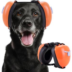 New Dog Ear Muffs for Noise Protection - 30dB NRR Dog Headphones, Noise Cancelling Hearing Protection Against Thunder/Fireworks/Vacuums, Upgraded Design with Bell Accent (Orange, Large)