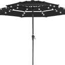 JEAREY 3 Tiers Patio Umbrella with Solar Lights 9ft Outdoor Market Table Umbrellas with Push Button Tilt for Outside Pool Garden, Black