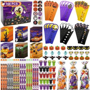 168 PCS Halloween Party Favors 24 Pack Assorted Halloween Stationery Set for kids Trick or Treat Gifts for Party Classroom School Supplies Prizes Rewards Halloween Goodie Bag Stuffers