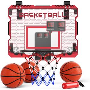 Indoor Mini Basketball Hoop for Kids - Over The Door Basketball Hoop with Cool LED Light/Sound Effect/Scoreboard/3 Balls, Sports Toys Birthday Gifts for 6 7 8 9 10 11 12 Year Old Boys Teens
