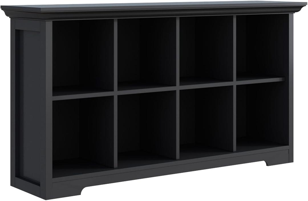 Cube Shelf Bookcase with Base - Wooden 2 Tiers Floor Standing Low Storage Cabinet for Home and Office, 8-Cube Lattice Bookshelf, Black