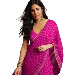 Alia Bhatt Wear Bollywood Chiffon Sari - Partywear Saree (Kat-pink)