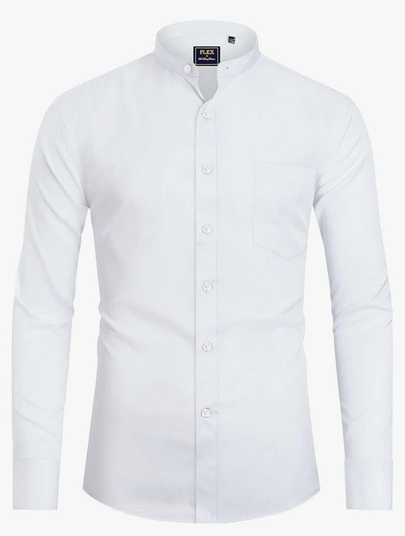 J.VER Mens Banded Collar Dress Shirts Long Sleeve Button Down Mandarin Collar Shirt Solid Stretch Shirt with Pocket, Medium