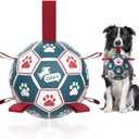 QDAN Premium Dog Balls Toys, Pet Training Soccer Ball with Straps, Puppy Birthday Gifts, Dog Water Toy, Durable Herding Balls for Small Medium Dogs, Pet Toys Puppy Ball (6 Inch) (Red-Blue)