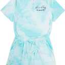 LOTUCY Bride Pajama Set Bachelorette Pjs Women Casual Tie Dye Pajama Bridal Party Pajamas Set Short Sleeve Sleepwear (S)