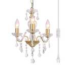 Chanlited Plug in Modern 3-Light Gold Chandelier with Glass Crystals, Candle Style Pendant Light Fixtures for Living Room, Girls Room, Kitchen Island, Entryway(missing bulbs)