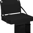 Stadium Seats for Bleachers with Back Support Bleacher Seat Soft Cushion Light Weight Includes Shoulder Strap & Cup Holder, Front & Back Zipper Pocket, Suitable for Sports Events,Black