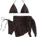 GORGLITTER Women's 3 Piece Swimsuits Halter Triangle String Bikini Set with Beach Skirt Swimwear Set S