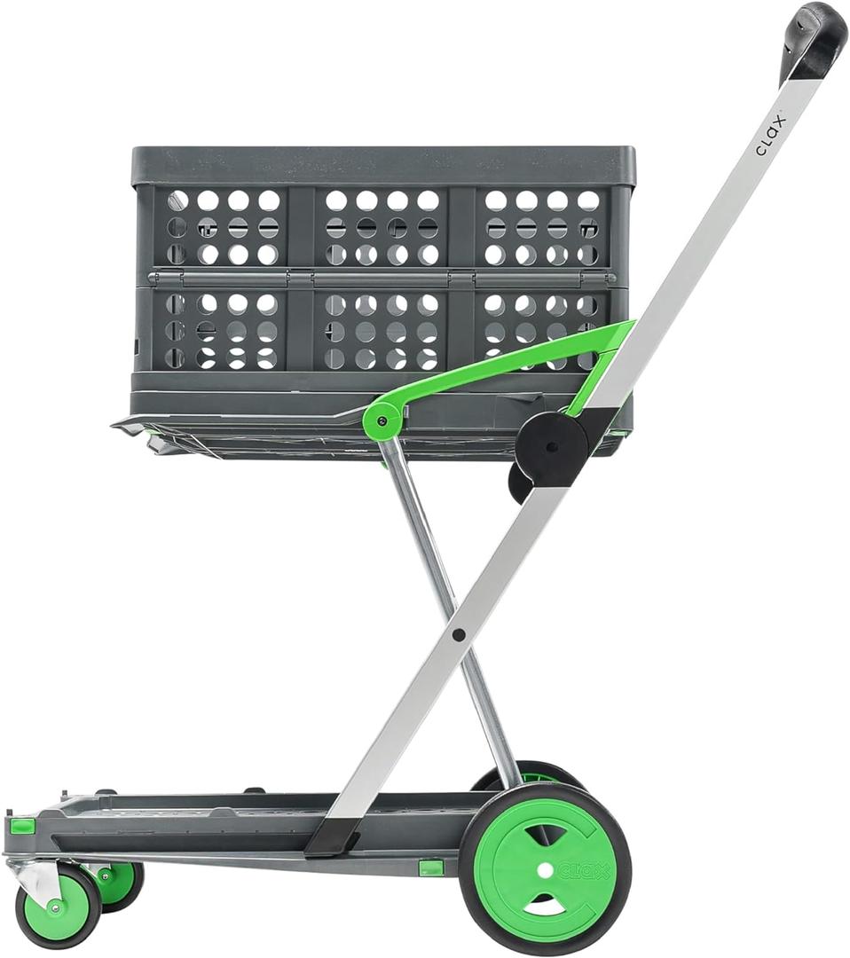 CLAX The Original | Made in Germany | Multi use Functional Collapsible carts | Mobile Folding Trolley | Shopping cart with Storage Crate | Platform Truck (Green)