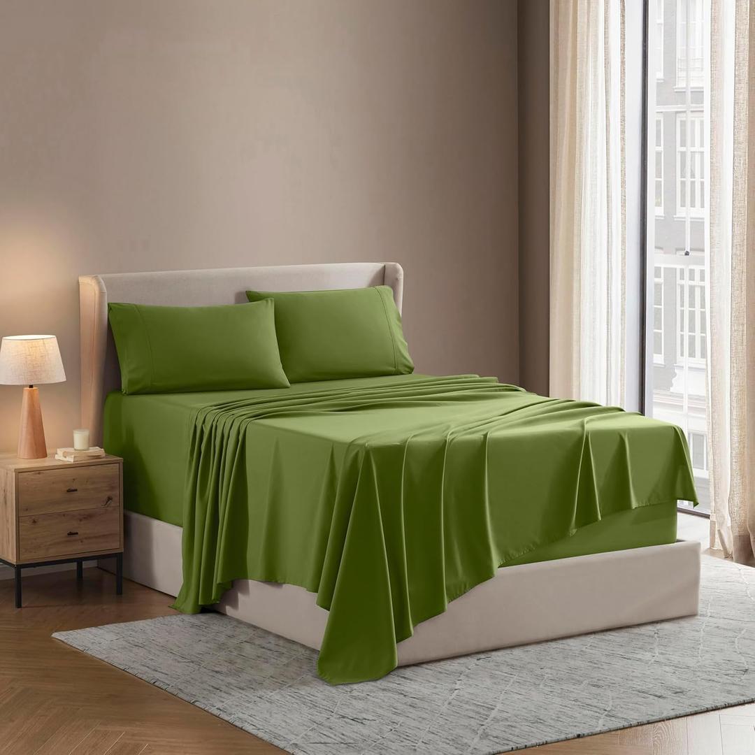 Nestl Short Queen Sheet Set - 1800 Ultra-Soft Microfiber - Double Brushed - Deep Pockets - Easy Fit - 4 Piece Set - Bed Sheets (Short Queen, Calla Green)