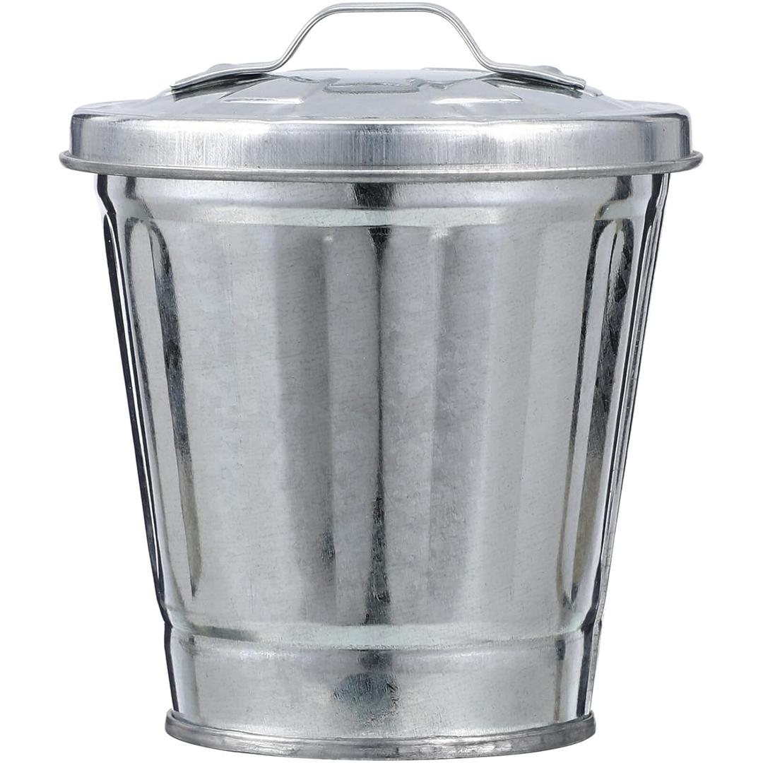 Kichvoe Table Mini Galvanized Trash Can with Lid Tiny Wastebasket Small Metal Buckets Garbage Bin Tabletop Rubbish Bin Flower Pot Pen Holder for Succulent Office