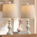 PARTPHONER Traditional Table Lamp Set of 2, Rustic Farmhouse Table Lamps for Living Room Bedroom, 22" Bedside Desk Lamps Vintage Nightstand Lamps with Linen Shades, Antique White