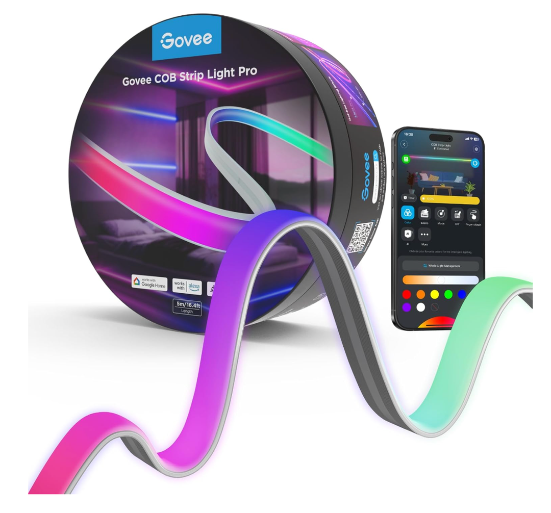 Govee COB LED Strip Light Pro, LED Lights for Bedroom Compatible with Alexa, Google Assistant and Matter, RGBICW Light with Warm White, Color Changing Light Strip, Smart Strip Light, Ca