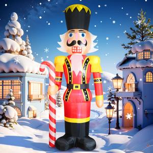 DomKom 12FT Christmas Inflatables Nutcracker, Giant Nutcracker Holds Candy Cane Blow up Yard Decoration, Outdoor Built-in LED Lights Party Lawn Holiday Winter Decor Outside