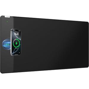 2-in-1 Mouse Pad with Magnetic Wireless Charging for Phone, 31.5"x15.8" Large, Waterproof Smooth Surface, Non-Slip Base, No Adapter, Black