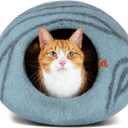 MEOWFIA Cat Cave  Premium Felt Cat Bed for Indoor Cats, Handmade Merino Wool (Aquamarine, Large)