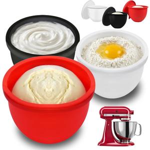 GuanQiao Silicone Bowl Liners for 5 Qt KitchenAid Mixers, 3 Liners with Lids (Red/White/Black)