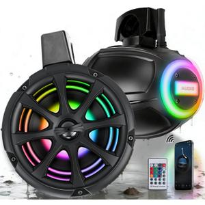 1200W 6.5 Inch Marine Speakers, Built-in Bluetooth & Amplifier, IPX6 Waterproof Powered Subwoofers, RGB Lights, 2-Way, Independent Remote Control, Boats Audio System for ATVs, UTVs, Jeeps, Golf Cart