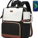 Bookbag for Women Laptop Backpack, Teacher Nurse Work Computer Bags with Cup Holder & USB Charger for Travel, School Bag College Back Pack for Girls, BlackWhiteBrown (15.6in)