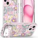 ARTSMKO Super Shiny Cute Purple Flower Phone Case: Fashion Mirror Bracket & Floral Leaf Design Compatible with iPhone 11, Suitable for Girls and Women (11)