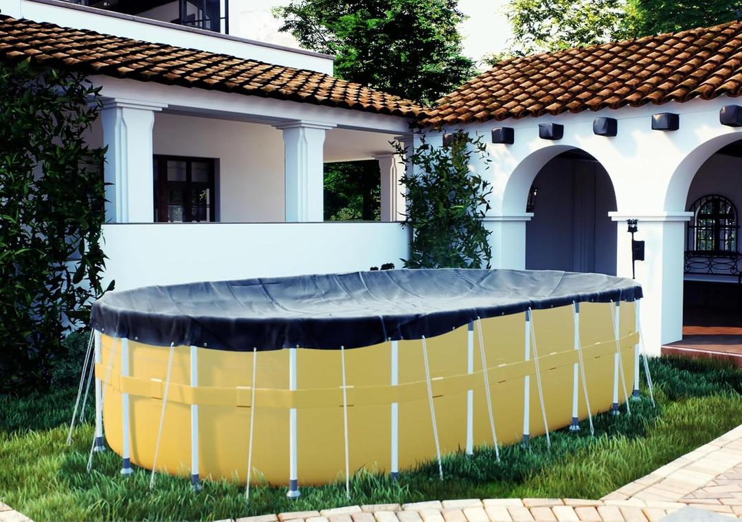 ShadeMart 15' x 30' Oval Swimming Pool Cover Blue Winter Pool Cover Tarp 100 GSM Extra Heavy Duty Anti-Leaf Waterproof UV Resistant Customize Size Pool Cover (Cover Size: 19'x34’ / 4 ft .Overlap)