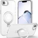 Magnetic for iPhone 16e Case with Ring Stand, [10 FT Drop Protection] [Velvety Touch] Slim Translucent Matte Back Shockproof Phone Case for iPhone 16e 6.1'', Frosted White
