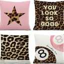 Preppy Room Decorative Pillow Covers,Leopard Cheetah Lucky 8 Balls Throw Pillow Covers Decorations for Women Teen Girl Room Sofa Couch,18x18 Inch Pillowcase Set of 4