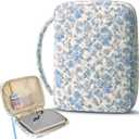 Aliceset Large Bible Cover Case for Women 10.2"x7.9"x2.1" Blue Floral Quilted Cotton Bible Carrying Cases Protective Bag with Handle and Zippered Pocket for Christian Study Supplies Church Gifts