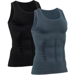 Men's Compression Shirt Slimming Body Shaper Vest Tank Tops Workout Abs Abdomen Undershirts (M)