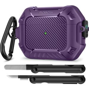 MOBOSI for AirPod Pro Case with Cleaner Kit, Compatible with Airpods Pro 2 Case Cover 1st/2nd Generation with Lock & Keychain, Full Body Shockproof Protective Case (2023/2022/2019), Purple