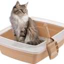 IRIS USA Cat Litter Box, Open Top with Scoop, Easy Clean Plastic Pan for Indoor Cats & Kittens, Beige (Small)