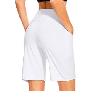 Blouty Women's 9" Bermuda Long Shorts with Pockets High Waisted Knee Length Shorts for Women Workout Athletic Casual (White, Large)