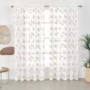 Sheer Curtains 2 Panels Set, Decorative Embroidered Leaf Design, Rod Pocket Light-Filtering Window Treatments for Living Room Bedroom, 54" W x 84" L
