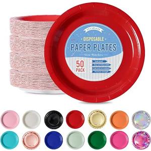 Amcrate Disposable Paper Plates Assorted Colors, 7 Inch Paper Dessert Plates, Strong and Sturdy Disposable Plate for Party, Dinner, Holiday, Picnic, or Travel Party Plate, Pack of 50