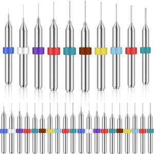 Shank Tungsten Carbide Micro Drill Bits Set, Tungsten Steel PCB Print Circuit Board Flute CNC Router Bits for Rough Stone Print Circuit Board Jewelry Engraving (30 Pcs, 0.1-1.0 mm)